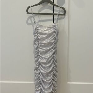 Silver Ruched Spaghetti  Katie J NYC Dress